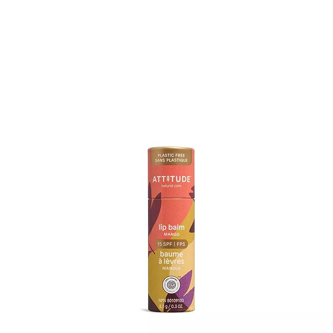 ATTITUDE Plastic-free Lip Balm with Sun Protection SPF 15, EWG Verified, Plant- and Mineral-Based Ingredients, Vegan and Cruelty-free, Mango, 0.3 Oz-VivaGrace Women