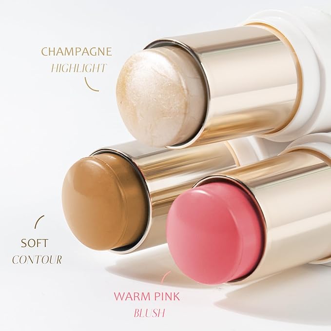 Trio Contour Sticks Set, Highlighter Stick & Bronzer Stick & Blush stick for Cheek+Lip,Highlight and Contour to Create a Natural Dewy Makeup Look for Fair | Set of 45g/1.6fl.oz-VivaGrace Women