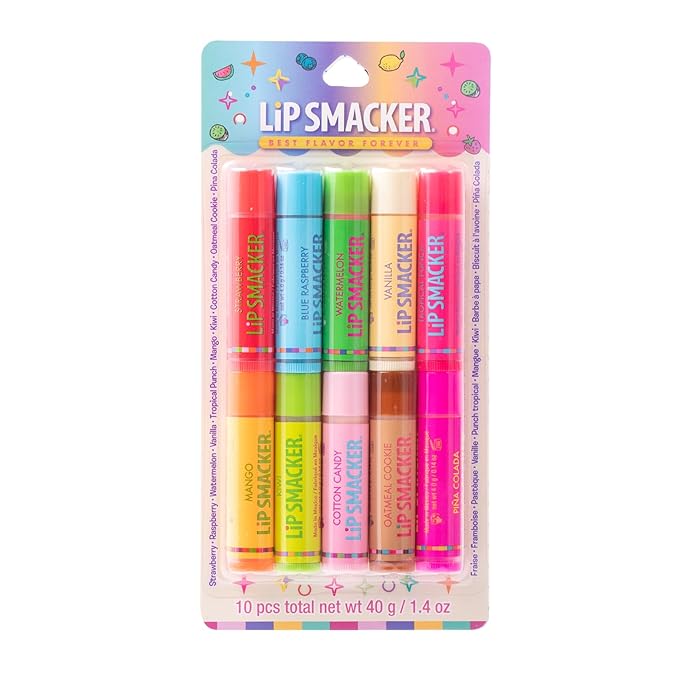 Lip Smacker Original & Best Party Pack - 10 Moisturizing Lip Balms, Classic Flavors, Hydrating & Protecting - Cruelty-Free- Oatmeal Cookie-VivaGrace Women