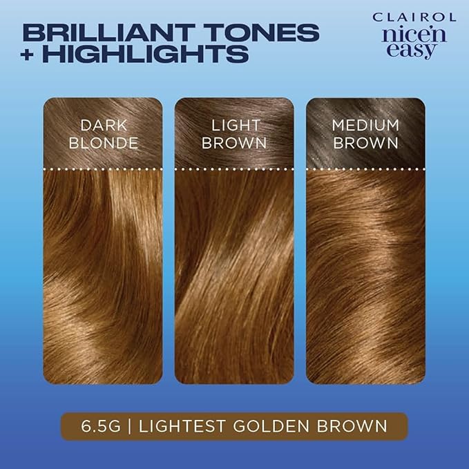 Clairol Nice'n Easy Permanent Hair Dye, 6.5G Lightest Golden Brown Hair Color, Pack of 3-VivaGrace Women