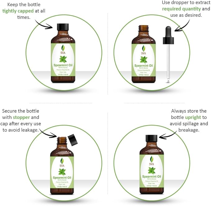 SVA Spearmint Essential Oil – 4 Fl Oz – 100% Natural Spearmint Oil - for Diffuser, Hair Care, Face, Skin Care, Aromatherapy, Scalp and Body Massage, Soap and Candle Making – with Dropper-VivaGrace Women