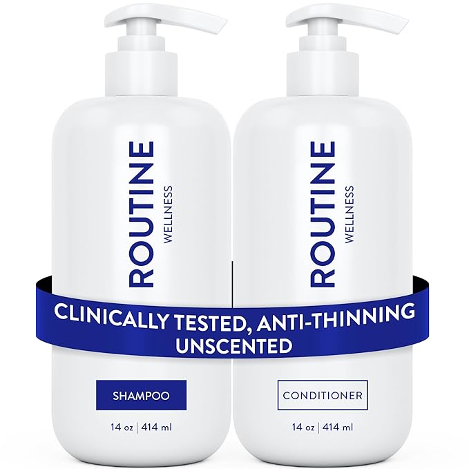 Routine Wellness Anti-Thinning Shampoo and Conditioner Set for Thinning Hair - Biotin DHT Blocker Women & Men - Color Safe Shampoo for Hair Loss & Healthier Hair - Unscented (Pack of 2)-VivaGrace Women