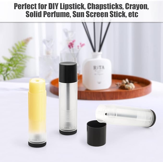 50Pcs 5g Lip Balm Tubes Plastic Lipstick Containers Empty Refillable Twist-up Lip Gloss Balm Filling Stick Clear Tube Holder with Black Cap for DIY Chapsticks Crayon Solid Perfume-VivaGrace Women