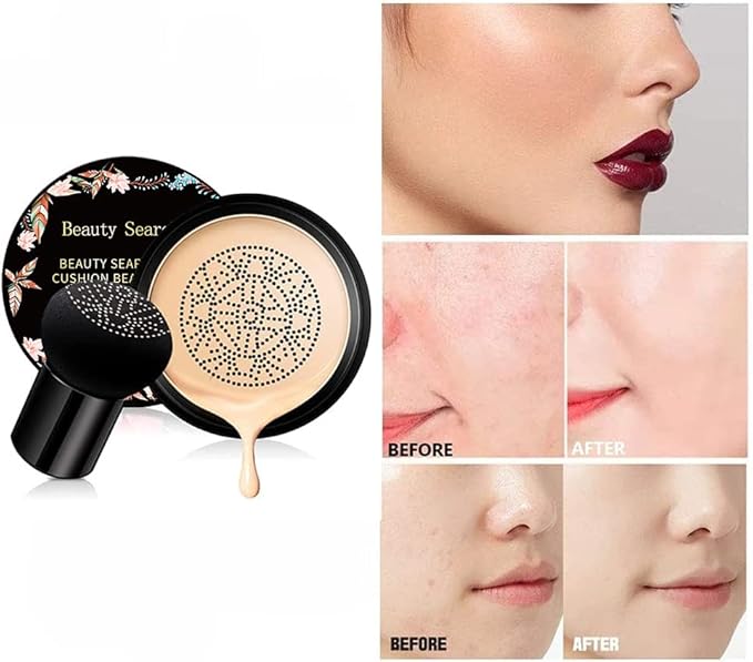 Beauty Glazed Mushroom Head Air Cushion CC Cream Foundation Cover Concealer Makeup Moisturizing Brightening Pigment Liquid Foundation, Even Skin Tone Makeup Base BB # 02 Naturel-VivaGrace Women