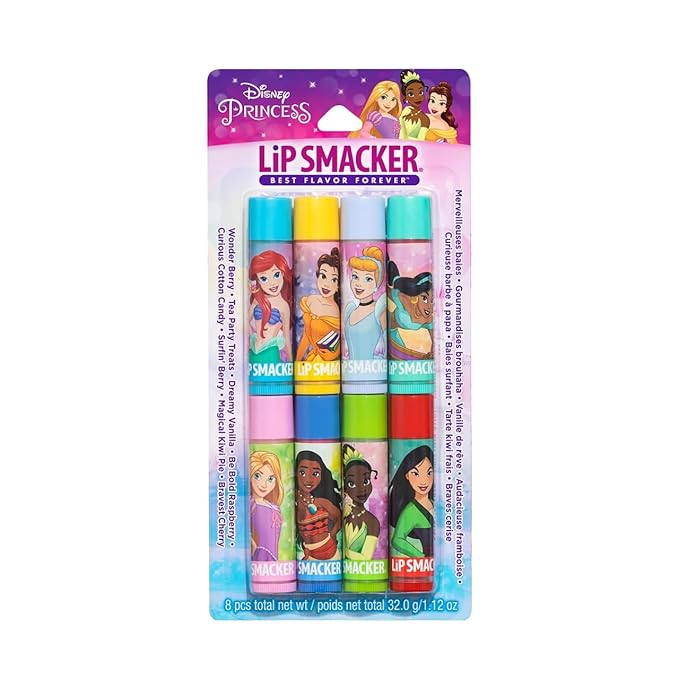 Lip Smacker Disney Princess Flavored Lip Balm Party Pack 8 Count, Clear, For Kids-VivaGrace Women