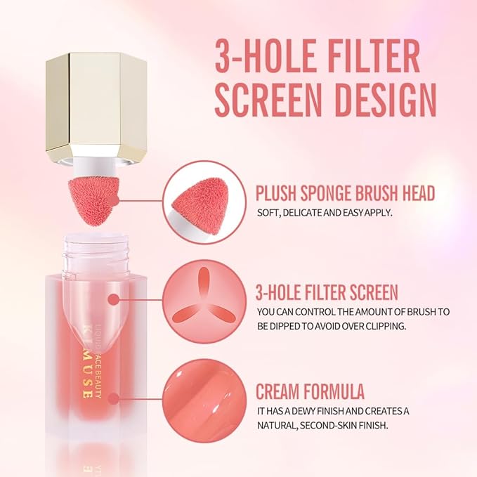 KIMUSE Soft Cream Blush Makeup, Liquid Blush for Cheeks, Weightless, Long-Wearing, Smudge Proof, Natural-Looking, Dewy Finish-VivaGrace Women