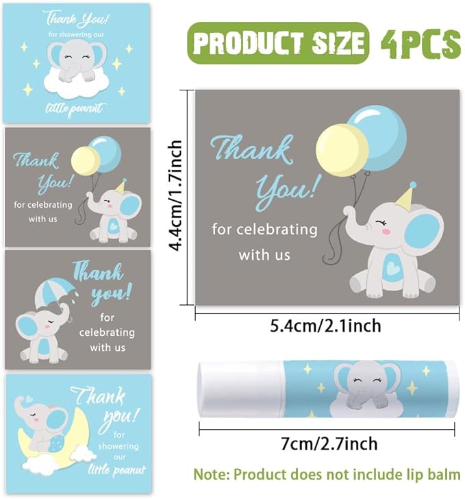 OLYCRAFT 100Pcs 4 Styles Elephant Lip Balm Labels Stickers 2.1x1.7 inch Self-Adhesive Favor Lip Balms Elephant Stickers with Thank You Words for Lipstick Wrapping Decorations Birthday Party Supplies-VivaGrace Women