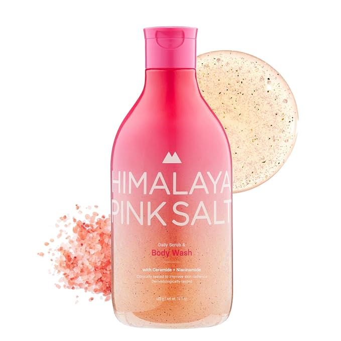 HIMALAYA PINKSALT Daily Scrub & Body Wash - Exfoliating Body Scrub, Dead Sea Salt & Himalayan Pink Salt, Natural Moisturizing Bodywash, Retinol & Hyaluronic Acid Shower Gel, Korean Skincare 14.1oz-VivaGrace Women