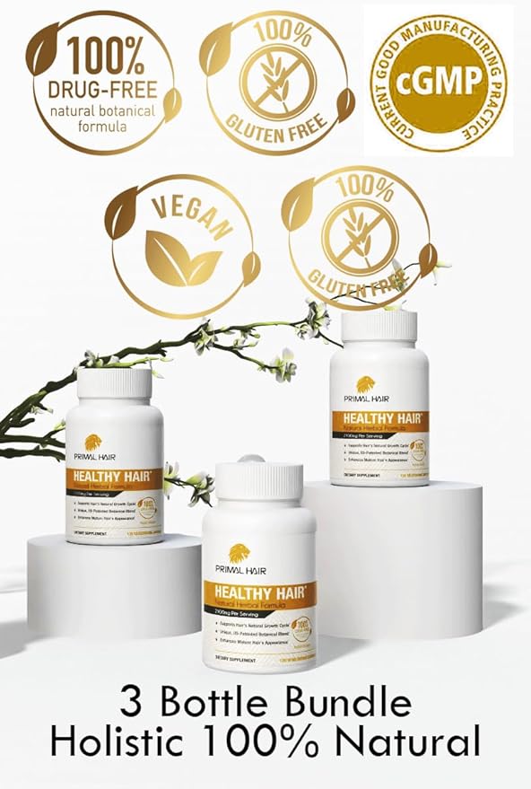 3 PK- 100% Natural Growth Treatment, Reduces Hair Loss, US Patented Formula Proven Effective for Men & Women, 100% Vegan, Non-GMO, 90-Day Supply, 3 Pack-VivaGrace Women