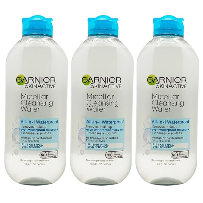Garnier Skin Active Cleansing Water All in 1 Makeup Remover and Facial Cleanser 13.5 Pack, Micellar Waterproof, 40.5 Fl Oz, Pack of 3-VivaGrace Women