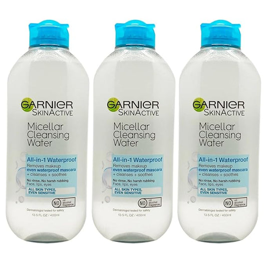 Garnier Skin Active Cleansing Water All in 1 Makeup Remover and Facial Cleanser 13.5 Pack, Micellar Waterproof, 40.5 Fl Oz, Pack of 3-VivaGrace Women