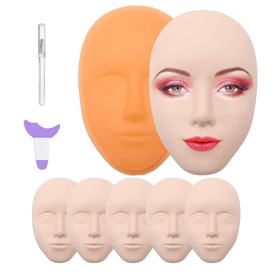 Makeup Practice Face Kit - Includes 6PCS Practice Fake Face & 5D Face Model Stand and Eye Makeup Assistance Tools, Ideal for Daily Makeup Training and Workshops-VivaGrace Women