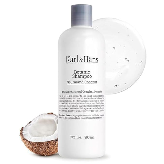 Karl&Hans Botanic Gourmand Coconut Vegan Shampoo Organic - Sulfate-Free, Moisturizing, Nourishing Shampoo with Coconut Oil&Natural Flower Extracts for Dry and Damaged Hair and Scalp Repair, 13.2 fl oz-VivaGrace Women
