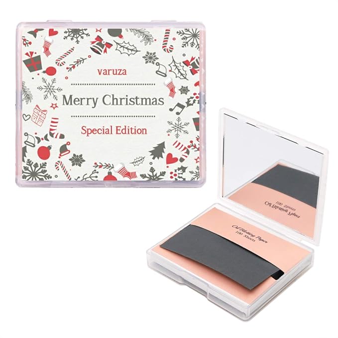 [200 Counts + Mirror Case] Christmas Edition Natural Bamboo Charcoal Oil Blotting Sheets for Face with Mirror Case-VivaGrace Women