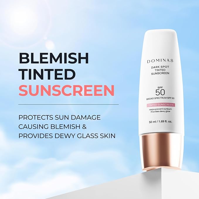 SPF 50 DOMINAS Tinted Sunscreen Moisturizer (1.7fl oz) - Tone Correction, Korean Skin Care, Broad-Spectrum UV Defense Sunblock, Water-in-Oil Formula for Lightweight, Panthenol, Sun Cream-VivaGrace Women