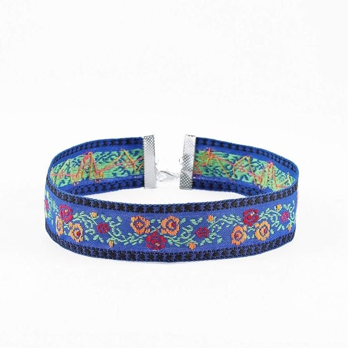 Boho Necklace Flower Choker Necklace Leaves Chain Necklace Jewelry for Women and Girls (Blue)-VivaGrace Women
