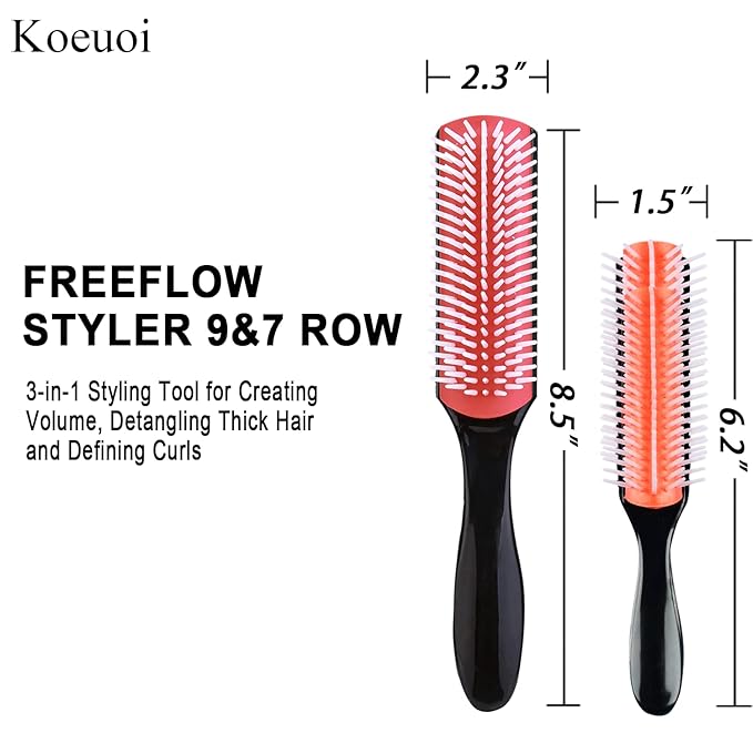 Classic Styling Hair Brush for Wet or Dry Curly Hair. 9 Row Black Brush for Detangling, Separating, Shaping-VivaGrace Women