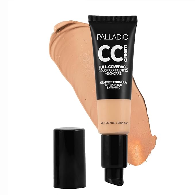 Palladio Full-Coverage Color Correction CC Cream, Oil-Free with Peptides & Vitamin C, Best for Correcting Redness and Uneven Skin Tone, Buildable Foundation Coverage (Med 32W)-VivaGrace Women