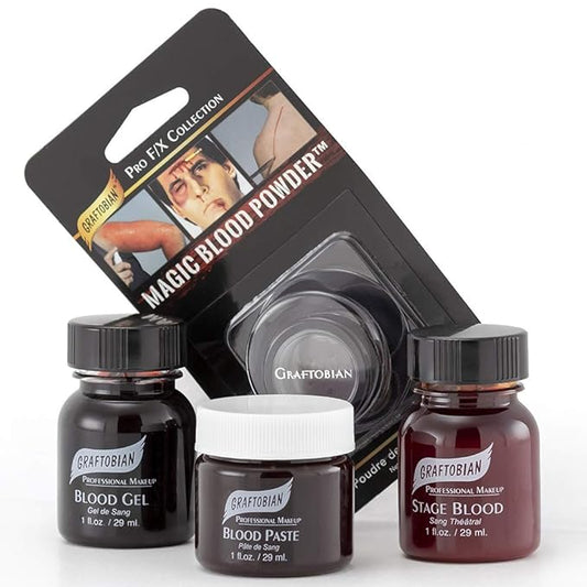 Graftobian Blood Sampler Set Makeup Kit - with 4 FX Bloods - Blood Gel, Blood Paste, Stage Blood, Magic Blood Powder-VivaGrace Women