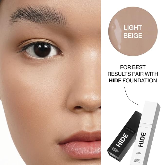 HIDE PREMIUM Liquid Foundation, Multi-Use Waterproof Foundation, Medium/Full Coverage Foundation, Shades for All Skin Types (See Shade Finder), Light Beige, 1 fl oz-VivaGrace Women