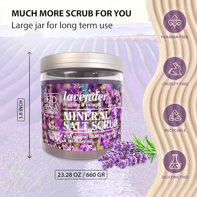 Dead Sea Collection Lavender Salt Scrub – Exfoliating Body Scrub for Women – Moisturizing and Nourishing Skin – with Pure Oils and Dead Sea Minerals (23.28 Oz)-VivaGrace Women