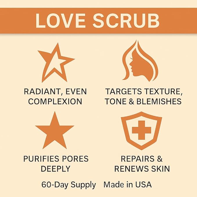 Love Scrub with Hyaluronic Acid Natural Face Exfoliator for Wrinkles, Acne, Fine Lines, Blackheads & Clogged Pores-VivaGrace Women