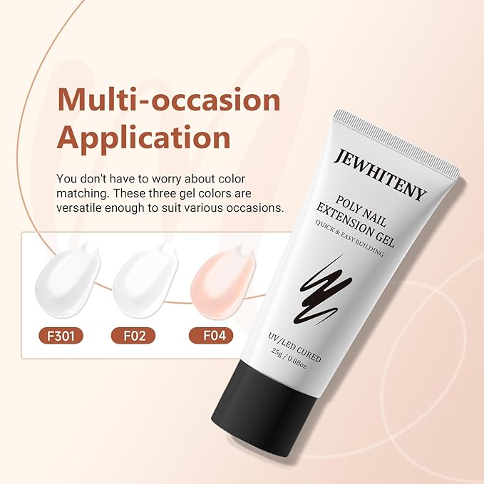 JEWHITENY Poly Extension Gel Nail Set Clear White Pink Poly Nail Gel With Slip Solution Base Coat Top Coat French Manicure for Finger Art and Home DIY Need U V Lamp Curing-VivaGrace Women