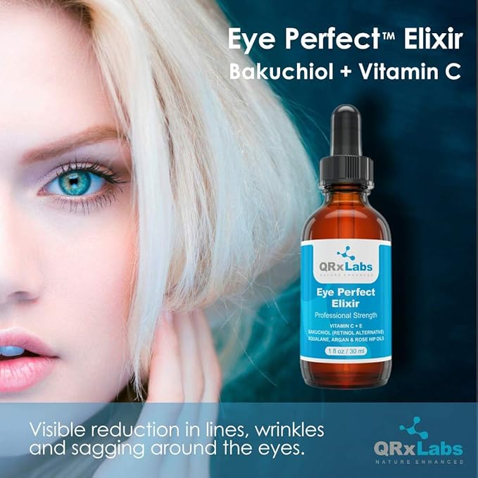 Eye Perfect Elixir - With Bakuchiol (Retinol Alternative), Pure Argan and Rosehip Oils, Squalane, Vitamin C & E - Best Anti-Aging Treatment Serum for Bags, Puffiness, Wrinkles, Crow Feet-VivaGrace Women