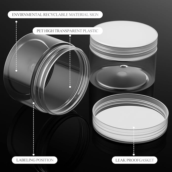 SATINIOR 24 Pieces Empty Clear Plastic Jars with Lids Round Storage Containers Wide Mouth for Beauty Product Cosmetic Cream Lotion Liquid Butter Craft and Food(Clear Lid,8 oz)-VivaGrace Women