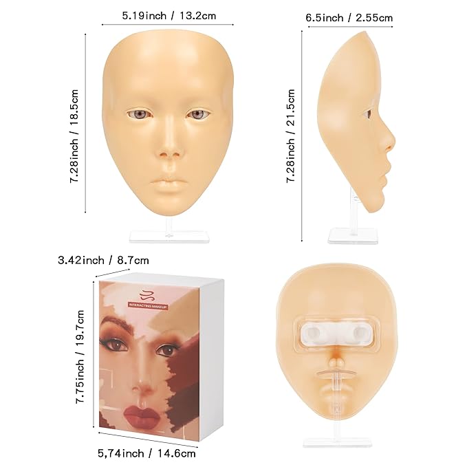 Makeup Practice Mannequin Face, 5d Reusable Silicone Makeup Practice Board Full Face with Makeup Brushes Sponge Set and Eyeshadow Board Makeup Kit for Makeup Artist, Girl's Gift Or Professionals-VivaGrace Women