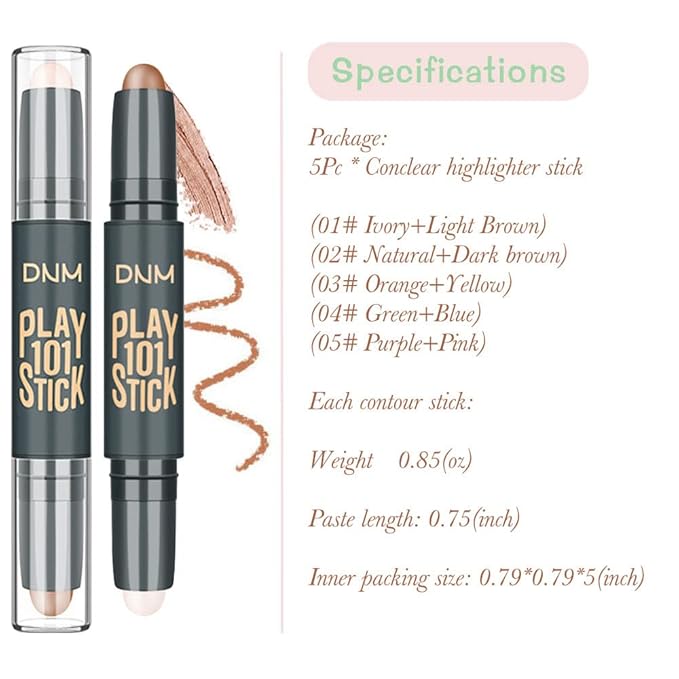 5Pcs Cream Contour Sticks Makeup Kit,Primer Face Makeup Highlighter Stick Contouring Makeup Kit for Beginners,Highlight and Contour Kit,Cream Concealer Makeup Blur Stick-VivaGrace Women