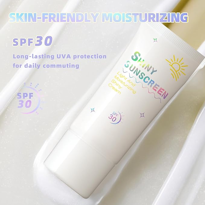 Shimmer Face Primer with Sunscreen, SPF 30, Highlighting Fine Glitter Brightening + Sun Protection, Moisturizing Sunscreen, Natural & Refreshing, Oil-Controlling,Non-Greasy Isolation Primer-VivaGrace Women