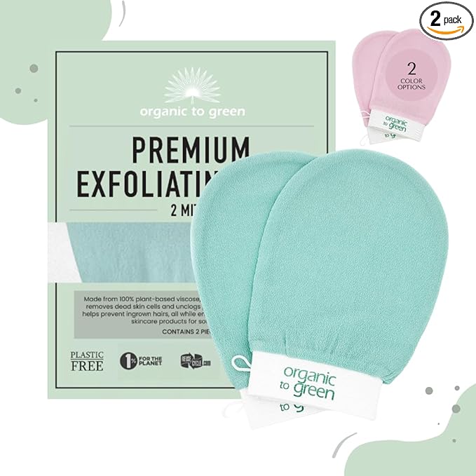 Organic to Green Premium Exfoliating Mitt for Body (2pc) – 100% Vegan Viscose Traditional Body Scrub Washcloth – Body Exfoliator (Green)-VivaGrace Women
