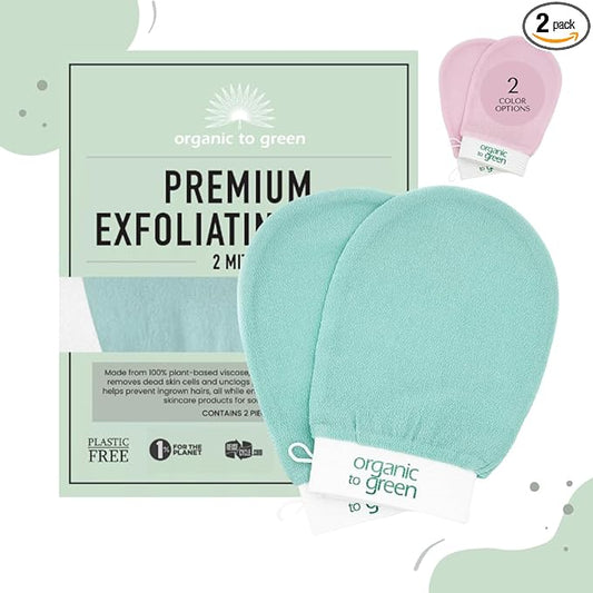Organic to Green Premium Exfoliating Mitt for Body (2pc) – 100% Vegan Viscose Traditional Body Scrub Washcloth – Body Exfoliator (Green)-VivaGrace Women