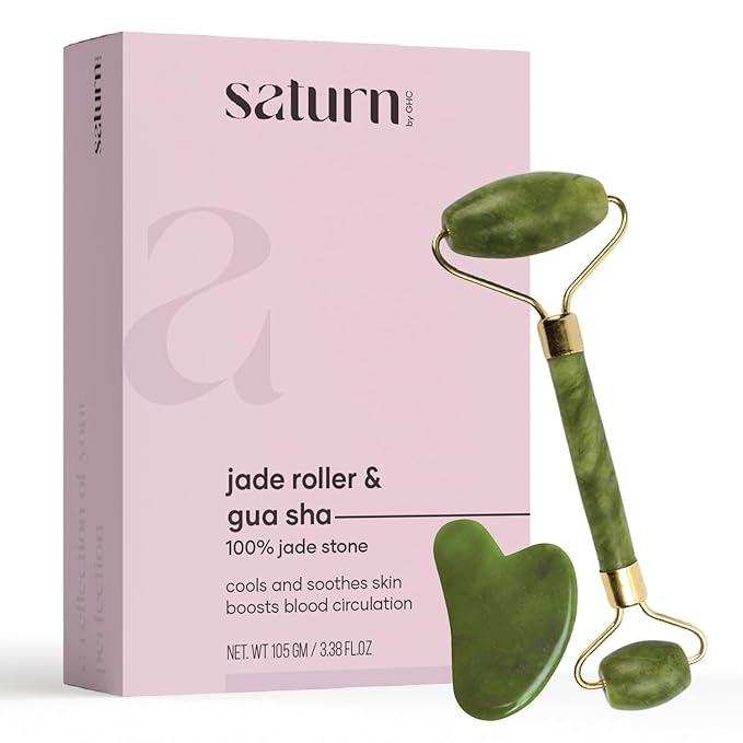 Saturn by GHC Authentic Rose Quartz Jade Roller & Gua Sha Set – Premium Facial Massage Tools for Skin Revitalization and Toning-VivaGrace Women