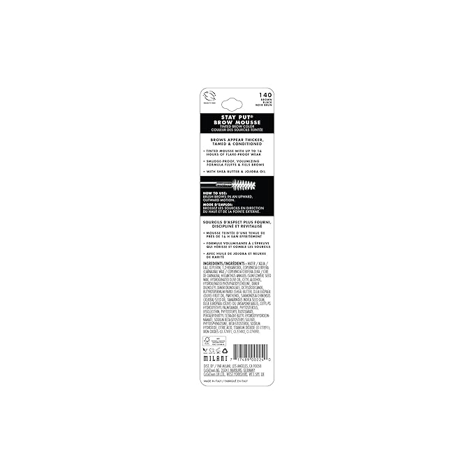 Milani Brow Tint- Stay Put Tinted Brow Mousse, Nourishing, High-Pigment infused with Shea Butter, Jojoba Seed Oil & Panthenol Vitamin B5 - Brown Black