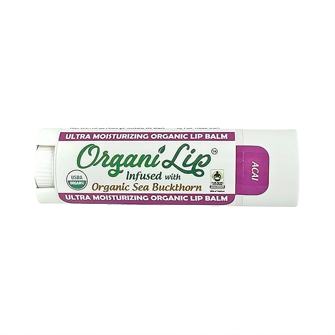 OrganiLip Organic Lip Balm, Acai Flavor, Ultra Hydrating Lip Moisturizer for Cracked or Dry Lips, Oval Shaped Tube, USDA Certified Organic, 3 Pack-VivaGrace Women