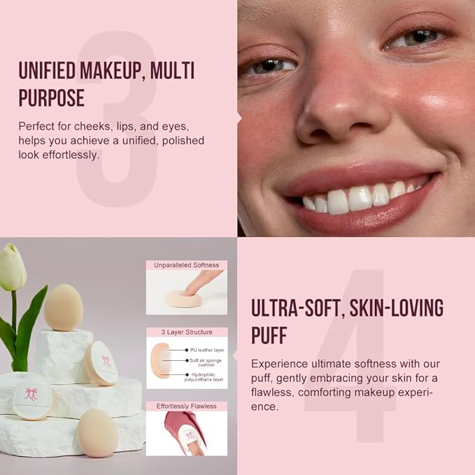 Multi-Use Makeup Cream Blush Stick, Unidollss 3-in-1 Buildable Blush Stick for Cheeks, Eyes, and Lips, Hydrating formula, All day wear, Easy Application with Thumb Puff Included (01 WHISPER)-VivaGrace Women