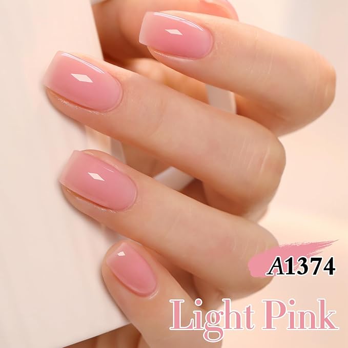 Double Rhythm 0.50 OZ Gel Polish Hema Free Same Color Same Bottle Golden Round Translucent Neutral Natural Milky 15 ML Jelly UV Polish Art DIY at Home (Light Pink-C1374)