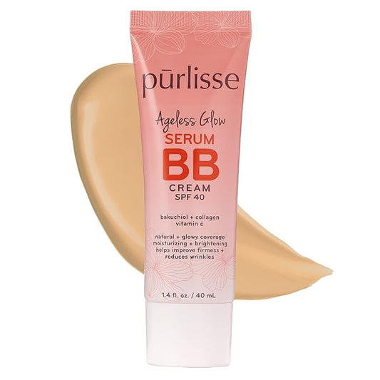 pūrlisse Ageless Glow Serum BB Cream SPF 40 - Glow BB Cream with SPF Enriched with Bakuchiol & Vitamin C to Help Improve Firmness & Reduce Wrinkles for Dewy Skin - Light Medium (1.4 oz)-VivaGrace Women