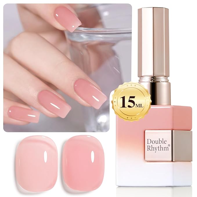 Double Rhythm 0.50 OZ Translucent Gel Polish Same Color Same Bottle Sheer Pastel Neutral Natural Milky 15 ML Jelly UV Nail Art DIY at Home (Jelly Rose Pink-A1380)-VivaGrace Women
