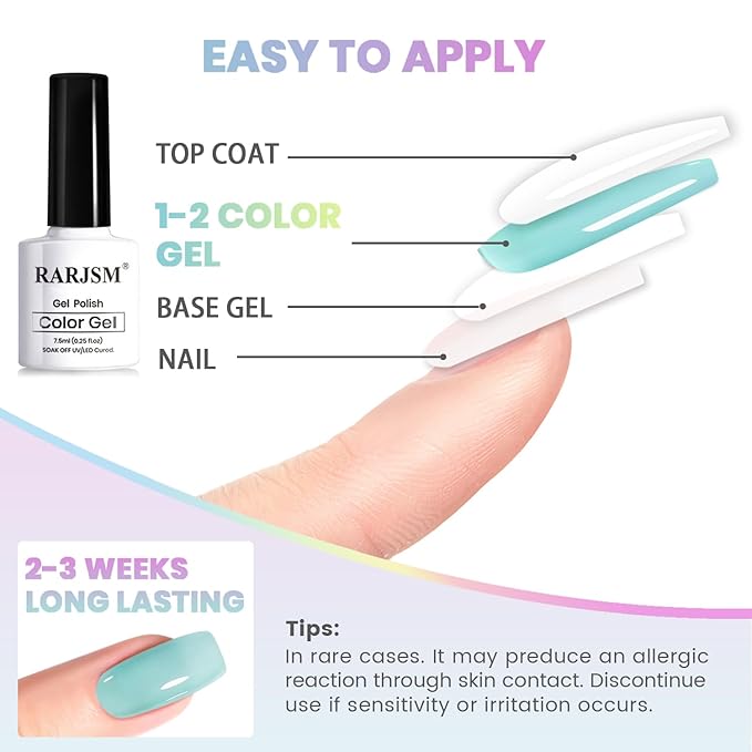 RARJSM Pastel Stained Glass Gel Nail Polish Set 6pcs Clear Orange Yellow Blue Pink Purple Crytal Transparent Jelly Series Sheer Amber Gel Varnish LED UV Curing Requires Spring Easter French Manicure-VivaGrace Women