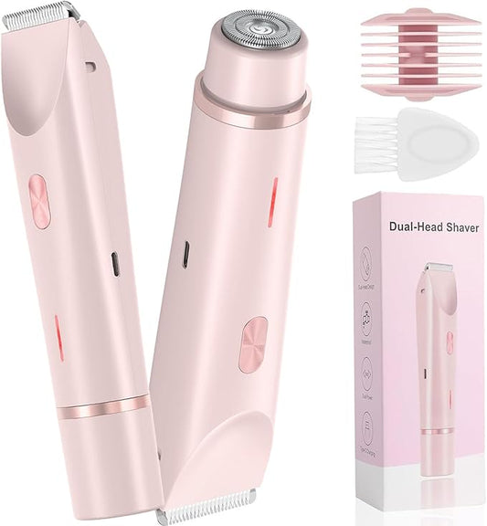 Bikini Trimmer for Women, Waterproof Bikini Shaver with Dual Head Design, Cordless Rechargeable Shaver for Women Private Area, Gentle Wet & Dry Hair Removal for Bikini Line & Underarms-VivaGrace Women