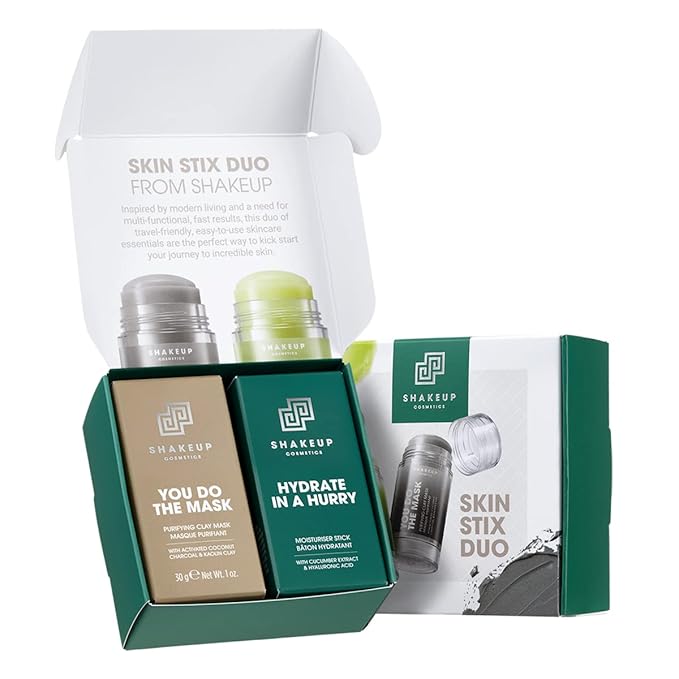 Shakeup - Skin Stix Duo, Mens Skincare Gift Set, Moisturiser Stick + Charcoal Mask Stick, Hydrates and Nourishes Skin, 2 x 35gr-VivaGrace Women