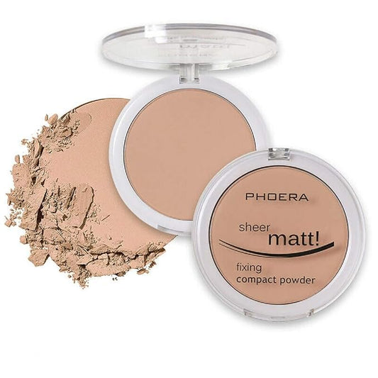 AQUAPURITY PHOERA Sheer Matte Compact Powder Fixing Powder Makeup Base Fixer Setting Powder Foundation Fixing Compact Pressed Powder Long Lasting Make Up Fixer Skin Vitamin E Beauty Blender (203 NUDE)-VivaGrace Women