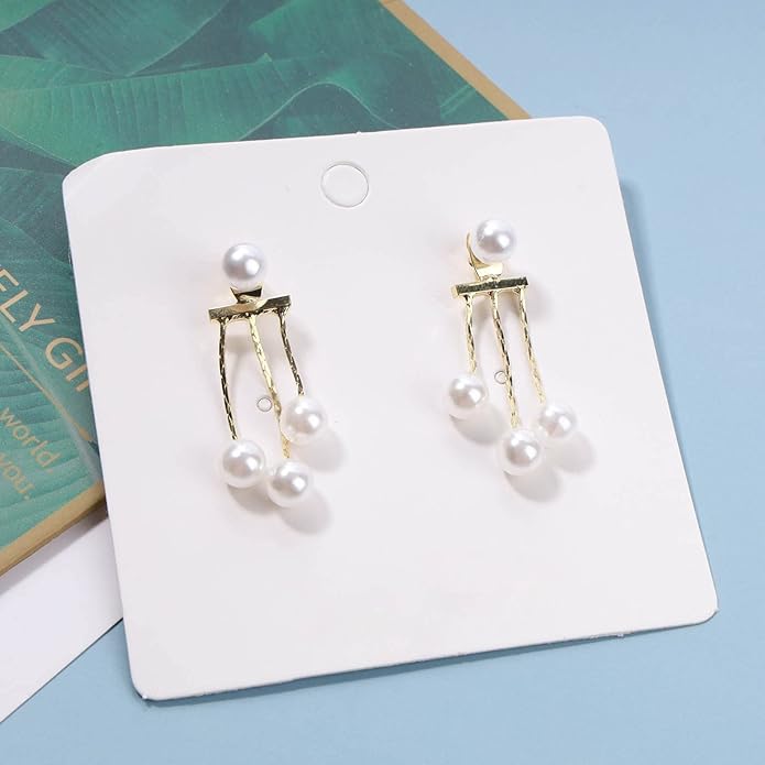Boho Pearl Drop Dangle Earrings Gold Pearl Ear Jacket Earrings Vintage Dangle Pearl Tassel Earrings Double Way Front Back Earrings Jewelry for Women Gifts-VivaGrace Women
