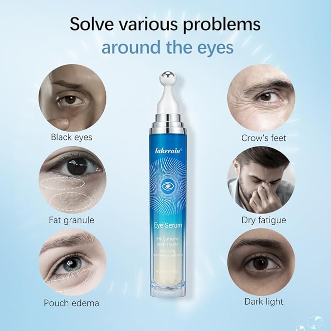5% Caffeine Eye Serum Moisturizing, Under Eye Cream with 360° Massage Ball for Dark Circles and Puffiness, Hydrating Eye Cream Anti Aging for Bags Fine Lines (1PCS)-VivaGrace Women