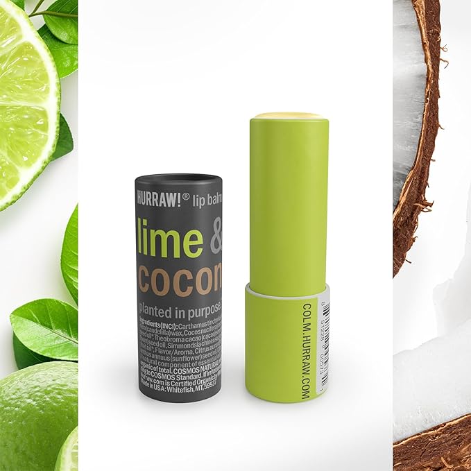 Hurraw! Lime & Coconut Lip Balm, 3 Pack: Plastic-Free with new cardboard push-up tube. Certified Organic, All Natural Origin, Vegan & Cruelty Free. Gluten Free. Bee, Shea, Soy & Palm Free. Made in USA-VivaGrace Women