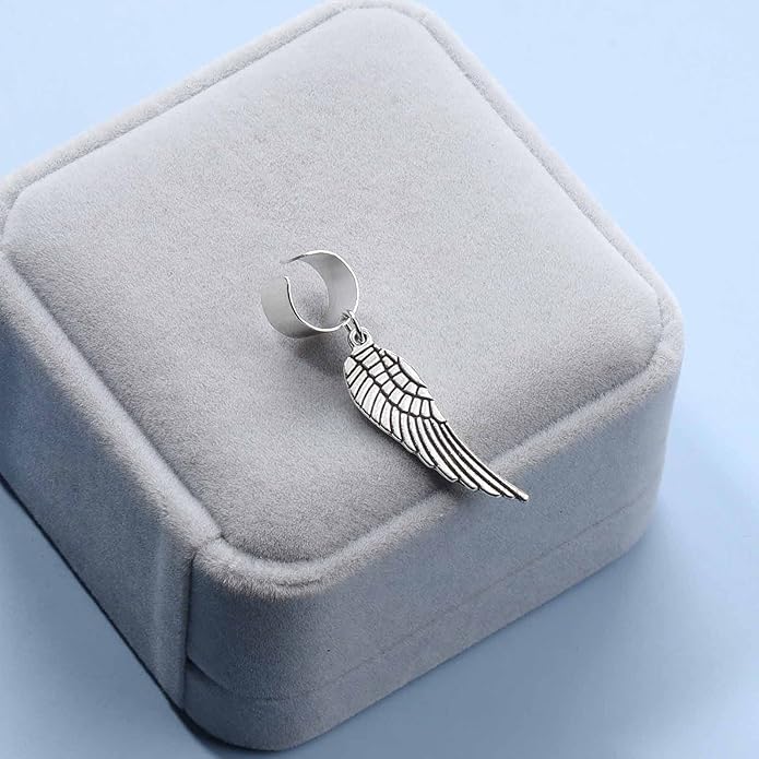 Boho Angel Wing Cuff Earrings Silver Ring Cartilage Earrings with Dangle Wing Ear Cuffs Earrings Clip Wrap Earrings Helix Earrings Jewelry for Women-VivaGrace Women