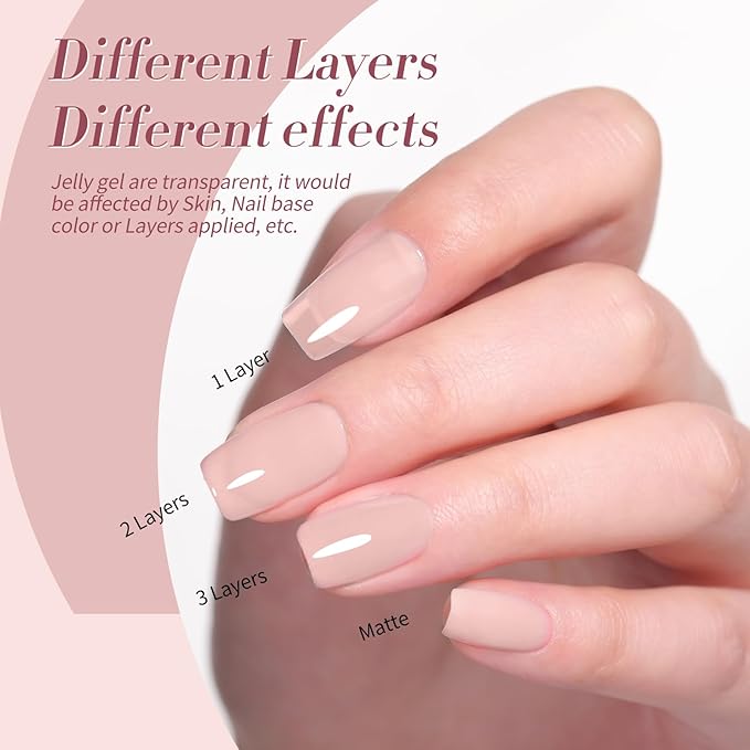 Born Pretty Milky White Jelly Nude Pink Gel Nail Polish Translucent Natural Sheer Pink Soak Off U v Light Cure Gel Polish Kit for Salon and Nail Art DIY at Home 6Colors-VivaGrace Women